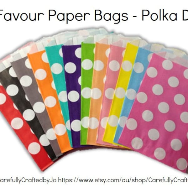 Polka Dot Party Favour Bags - 5x7 inch Favor Gift Bag - Red, Black, Orange, Yellow, Pink, Purple, Green, Aqua & more