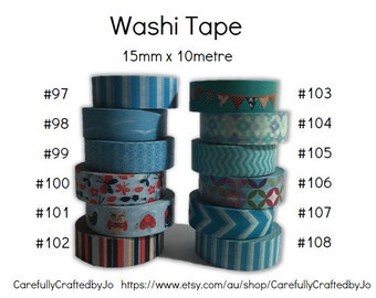 Washi Tape - Blue Patterns - 15mm x 10 metres - High Quality Masking Tape
