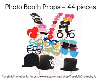 Photo Booth Props - 44 Pieces - Photobooth, Wedding, Party, Photography, Prop, DIY,