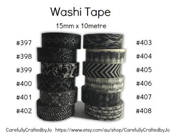 Washi Tape - Black - 15mm x 10 metres - High Quality Masking Tape