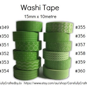 Washi Tape - Green - 15mm x 10 metres - High Quality Masking Tape