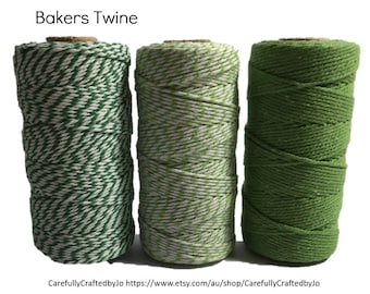 Baker's Twine 100 Metre Spool - Dark Green/Light Green and White, Solid Green- 12 Ply (1.5mm) Cotton String