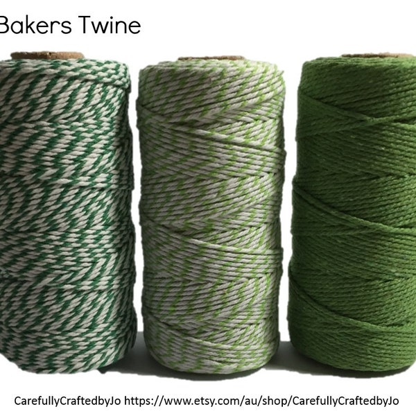 Bobine de 100 mètres de ficelle Baker - Vert foncé/vert clair et blanc, vert uni - Ficelle en coton 12 plis (1,5 mm)