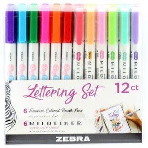 Zebra Mildliner Lettering Pens - Set of 12 (Brush/Highlighters)