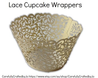 Set of 12, 24, 36 Ivory Lace Cupcake Wrappers - Wedding, Engagement, Parties, Events