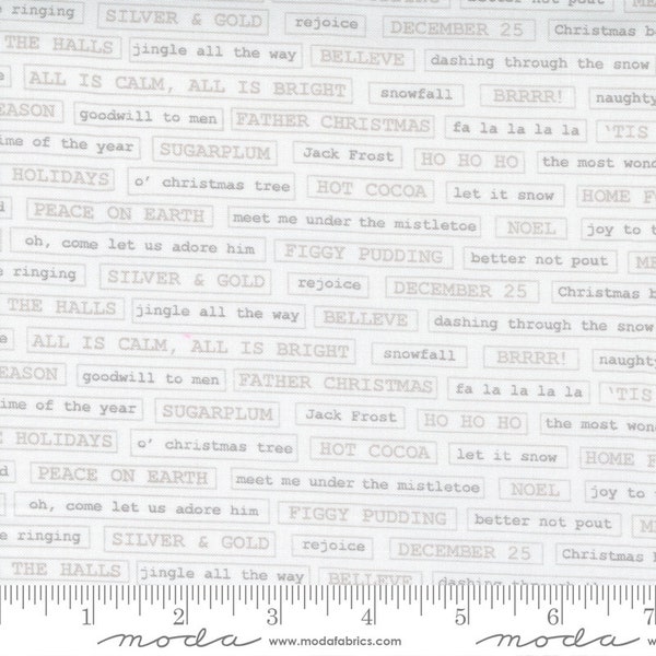 Moda Fabric - Christmas Morning - Lella Boutique - Fa La La Blender Text Tonal Snow #5145 11 - 50cm