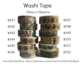 Fita adesiva decorativa (Washi Tape) - Estampas florais, de borboletas, pássaros e muito mais - 15 mm x 10 metros - Fita adesiva de alta qualidade