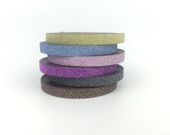 Thin Glitter Washi Tape - Set of 6 -  Washi Tapes - 5mm x 6.5 metres each - High Quality Masking Tape