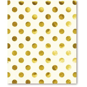 May include: White background with a repeating pattern of gold polka dots.