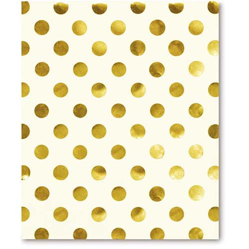 May include: White background with a repeating pattern of gold polka dots.
