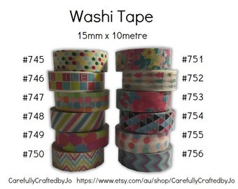 Washi Tape - Multi-Coloured - 15mm x 10 metres - High Quality Masking Tape