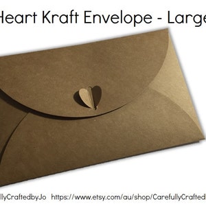 Set of 10, 20 - Heart Kraft Envelopes - Large - 17.5cm x 11cm - Perfect for gifts, weddings and more!