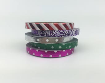 Thin Foil Washi Tape - Set of 5 -  Washi Tapes - 5mm x 10 metres each - High Quality Masking Tape