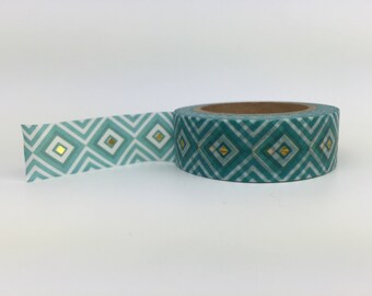 Washi Tape - Teal Diamond Foil - 15mm x 10 metres - High Quality Masking Tape