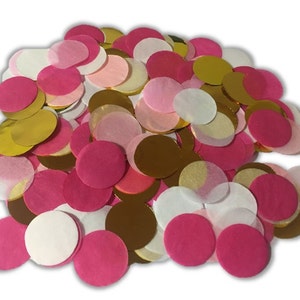 Pink, White and Foil Gold -  Tissue Paper Confetti - 1 inch Circles - Wedding, Baby Shower, Parties, Invitations