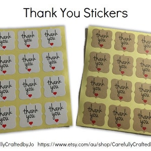Set de 60,120,180 - Thank You Love Stickers - Sticker / Envelope Seals - Kraft/White