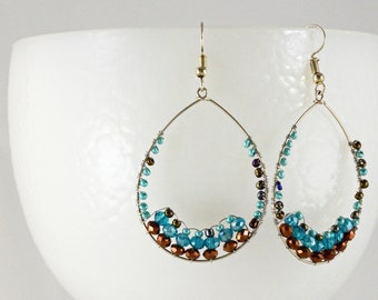 Earrings Teardrop Hoop Turquoise Bronze