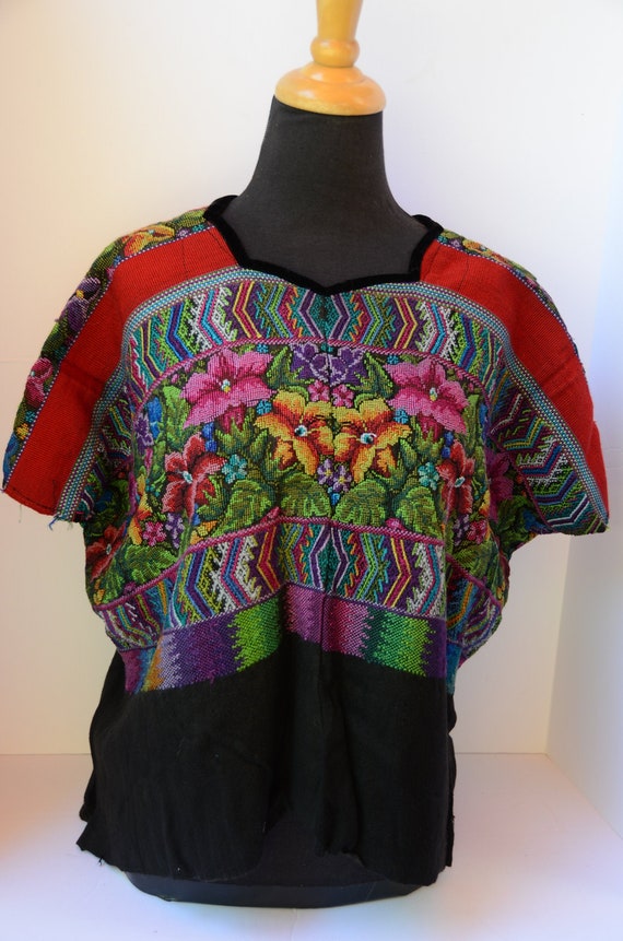 Huipil Maya Red Floral Blouse Textiles Embroidered