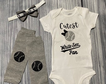 Cutest Chicago White Sox fan bodysuit or Tshirt, girl baseball bodysuit, glitter baseball bodysuit, glitter White Sox, bodysuit MLB