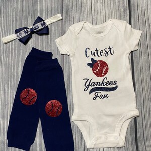 Cutest New York Yankees fan bodysuit or Tshirt, girl baseball bodysuit, glitter baseball bodysuit, glitter Yankees, bodysuit MLB