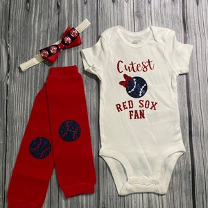 Cutest Boston Red Sox fan bodysuit or Tshirt, girl baseball bodysuit, glitter baseball bodysuit, glitter Red Sox, bodysuit MLB