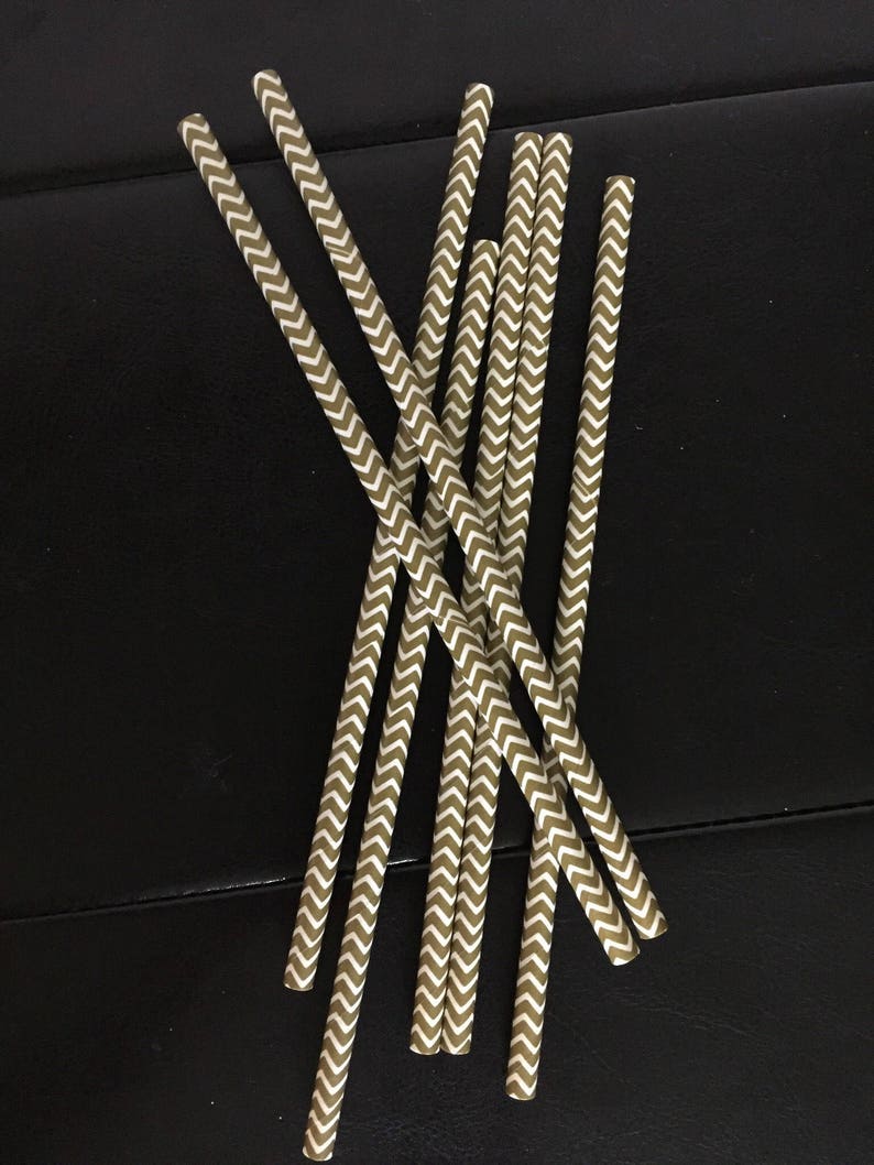 25 Count Gold /& White Chevron Straws