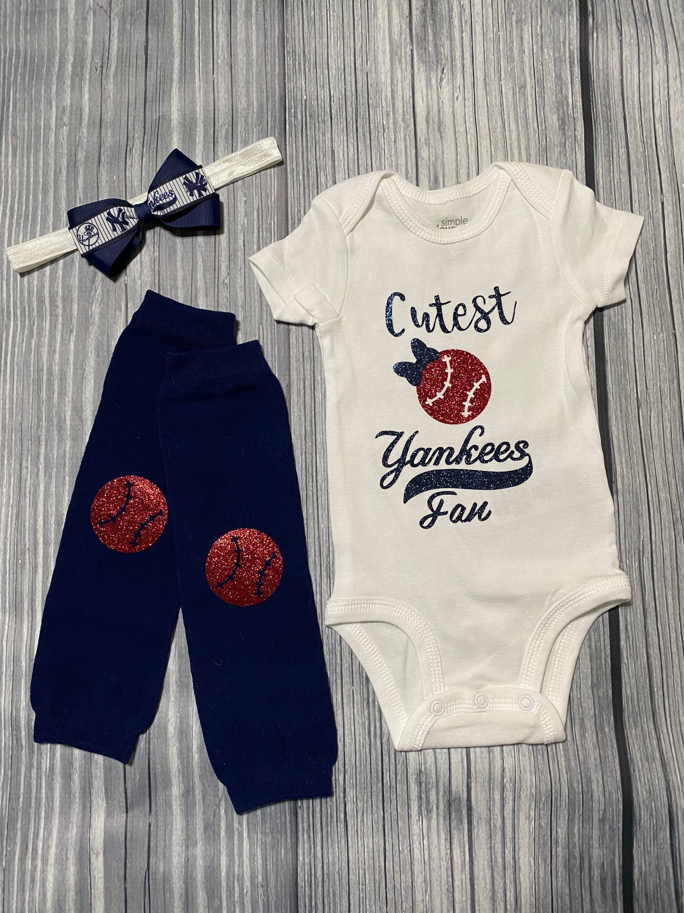 Cutest New York Yankees Fan Bodysuit or Tshirt Girl Baseball 