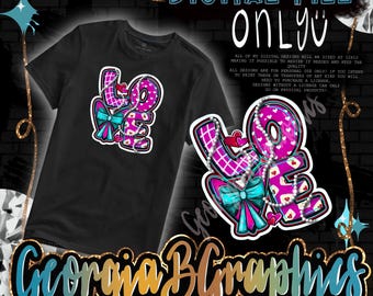 LOVE Valentine PNG Design | Pink Teal Heart Graphic | Valentine Shirt Design | Sublimation PNG | Instant Download