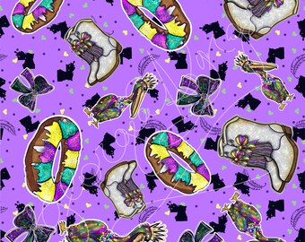 Mardi Gras Seamless Pattern | King Cake and Pelican Digital Paper | Louisiana Mardi Gras Background | Sublimation and Fabric Design