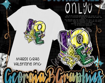 Mardi Gras LOVE PNG | Valentine Fleur-de-Lis Beads Design (Digital Download)