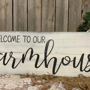 Welcome to our Farmhouse handpainted distressed pallet wood type sign