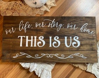 This is us family wooden rustic hand painted sign , gallery wall, photo wall, foyer, farmhouse