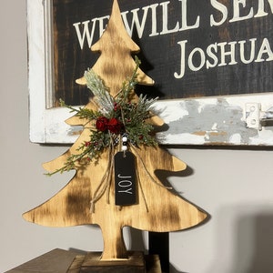 Hand made wooden tree with jute, jingle bells, tags, Christmas tree, tree on stand, mantle & shelf decor image 6