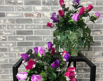 Memorial Day - cemetery vase inserts-  Rosebud graveside arrangement ~ Spring cemetery flowers -styrofoam vases-matching side pieces