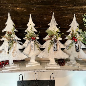 Hand made wooden tree with jute, jingle bells, tags, Christmas tree, tree on stand, mantle & shelf decor