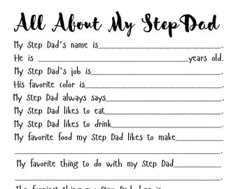 Step Dad Questions Printable All About My Step Dad INSTANT DOWNLOAD, Father's Day Printable ...