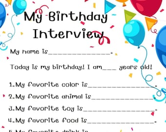 My Birthday Interview Printable, Kid&#39;s birthday, birthday memory, birthday scrapbook,  All about me