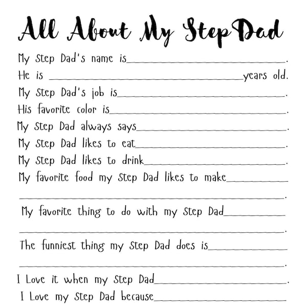 All About My Step Dad Printable, Step Dad Birthday, Father's Day Printable, My Step Dad, 5 different PNG's,