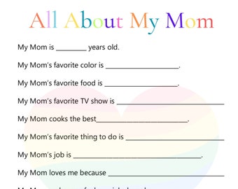 All About My Mom Printable,  Mom Birthday&#39;s, Mother&#39;s Day Printable, Mom Birthday, Mom 4 Versions Printable, PNG File