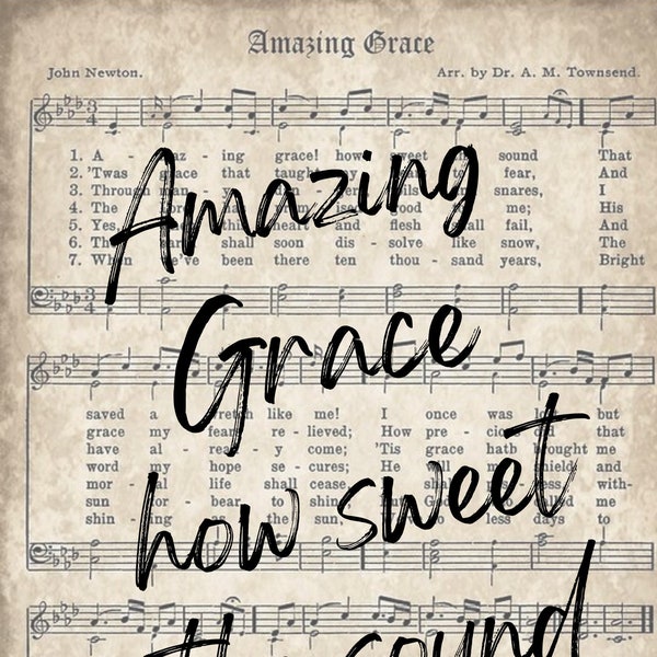 Amazing Grace Sheet Music | Amazing Grace Printable | Set of 2 Printable Pages | 2 Pages Amazing Grace