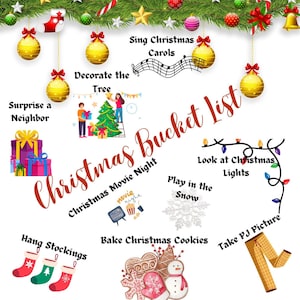 Christmas Bucket List, Christmas Printable,  Holiday, Holiday Bucket List, Christmas Family Activity
