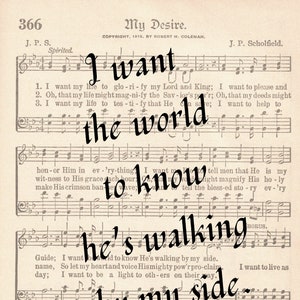 He&#39;s walking by my side Hymn Sheet Music | I want the wold to know Printable | My Desire Hymn | Digital Download