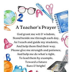 A Teacher&#39;s Prayer Printable,  Teachers, Teacher Gift, Teacher Wall Art, Teacher Birthday