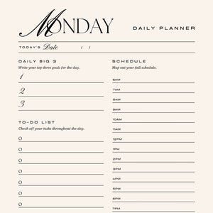 Daily Planner, Monday - Sunday,  Planner days of the week, Planner Pages Daily