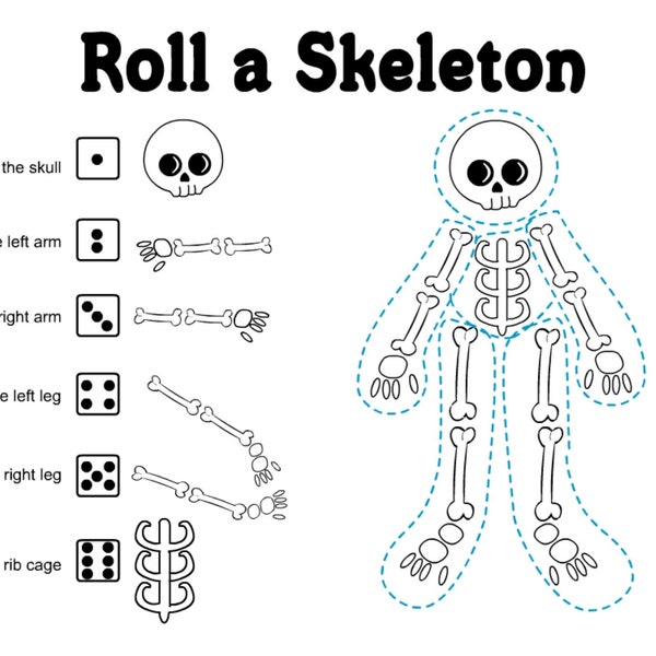 Roll a Skeleton Game, Skeleton Game, Halloween Game, Printable Halloween Game