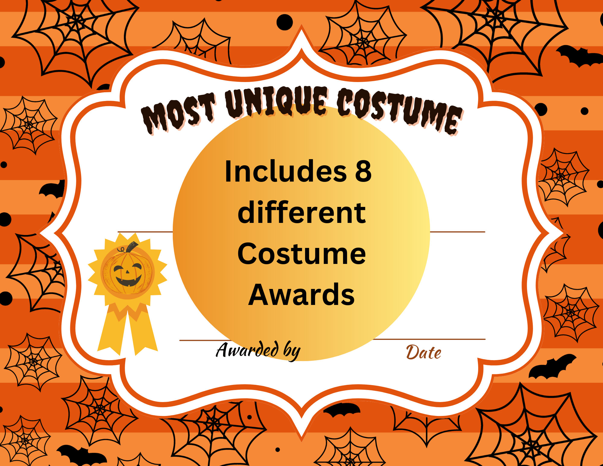 Printable 8 Different Halloween Costume Award Certificates / Halloween