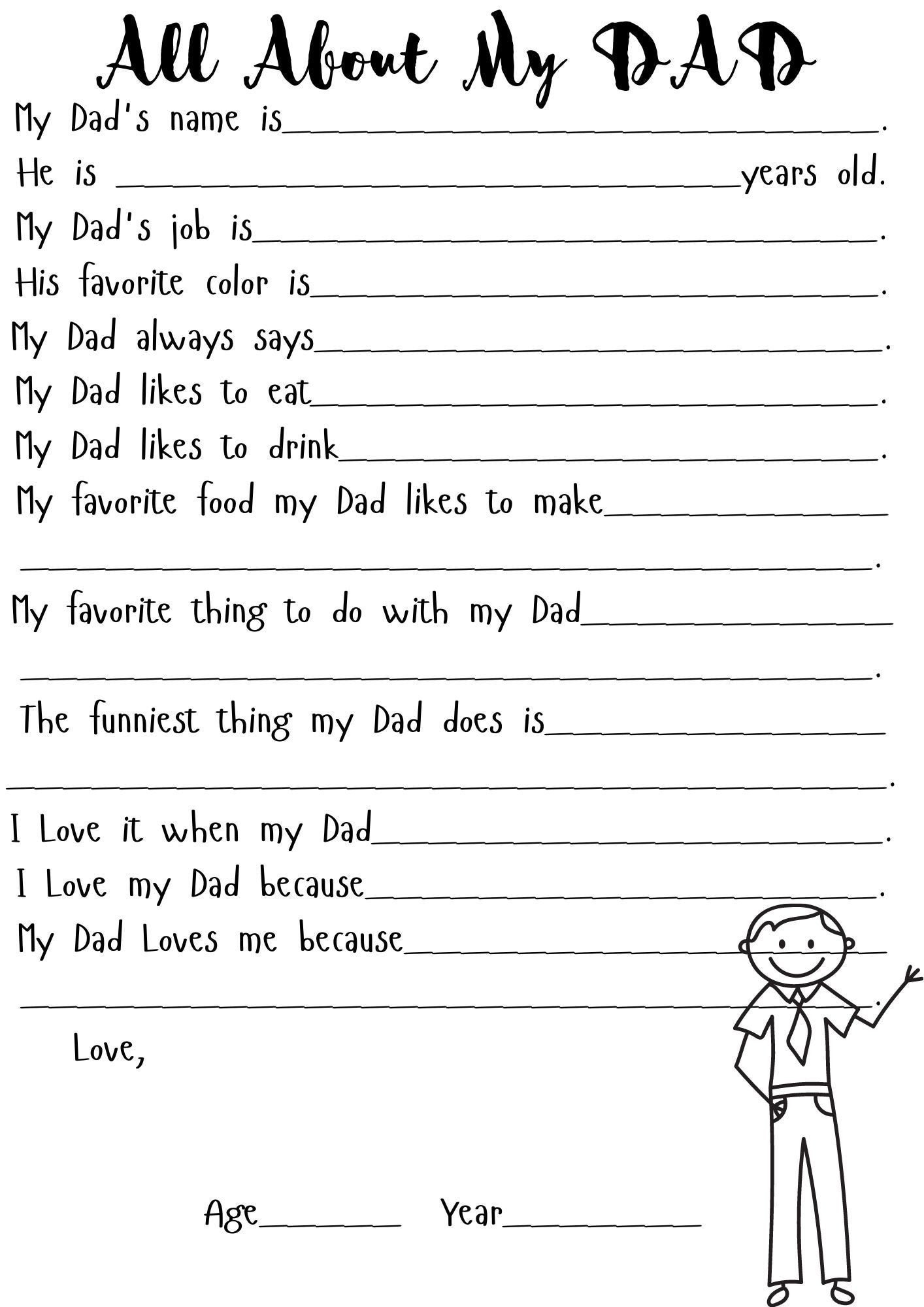 All About My Dad Printable, Dad Birthday, Father's Day Printable, Dad ...