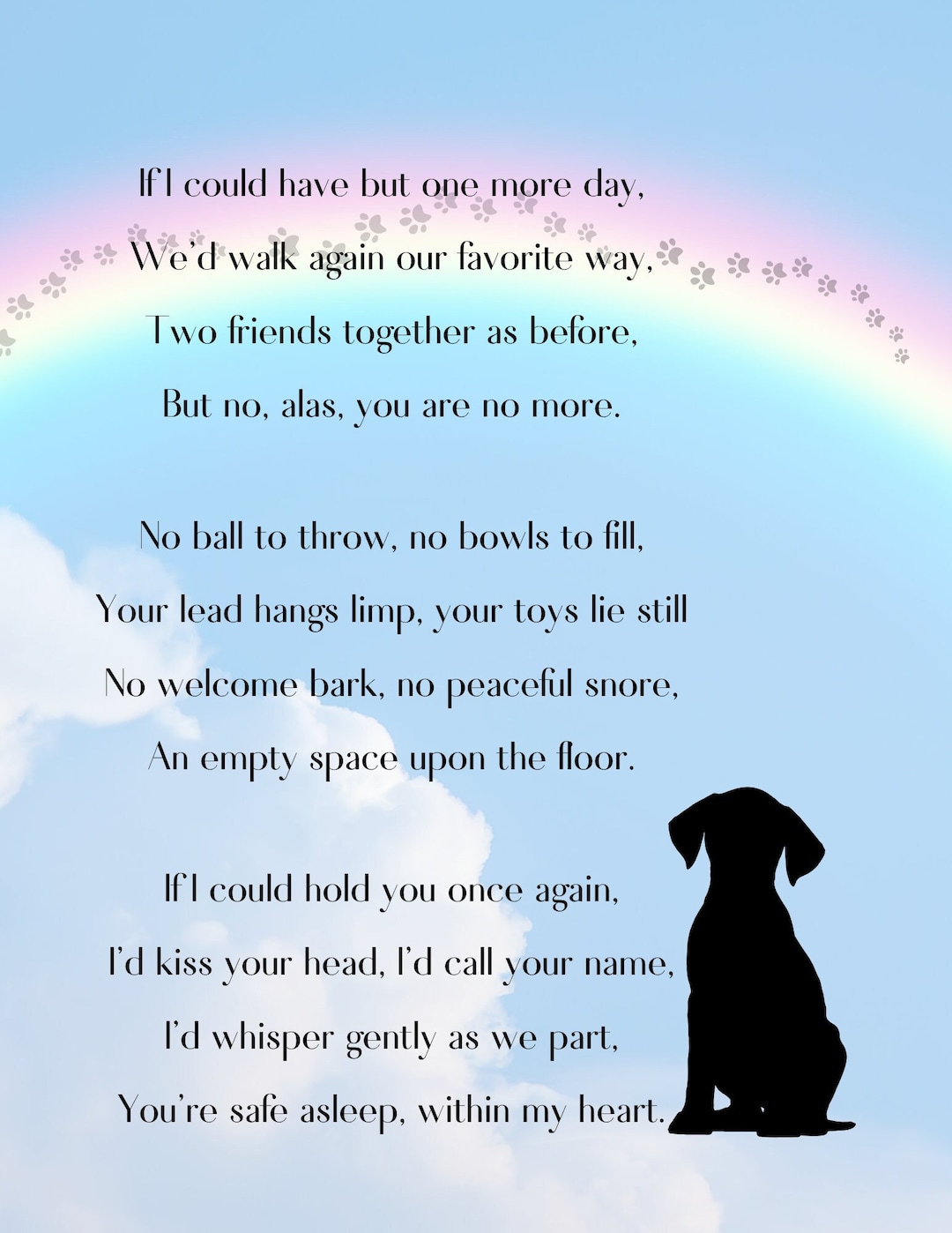 Pet Memorial Poem Print, Dog Loss Gift (PNG Files)
