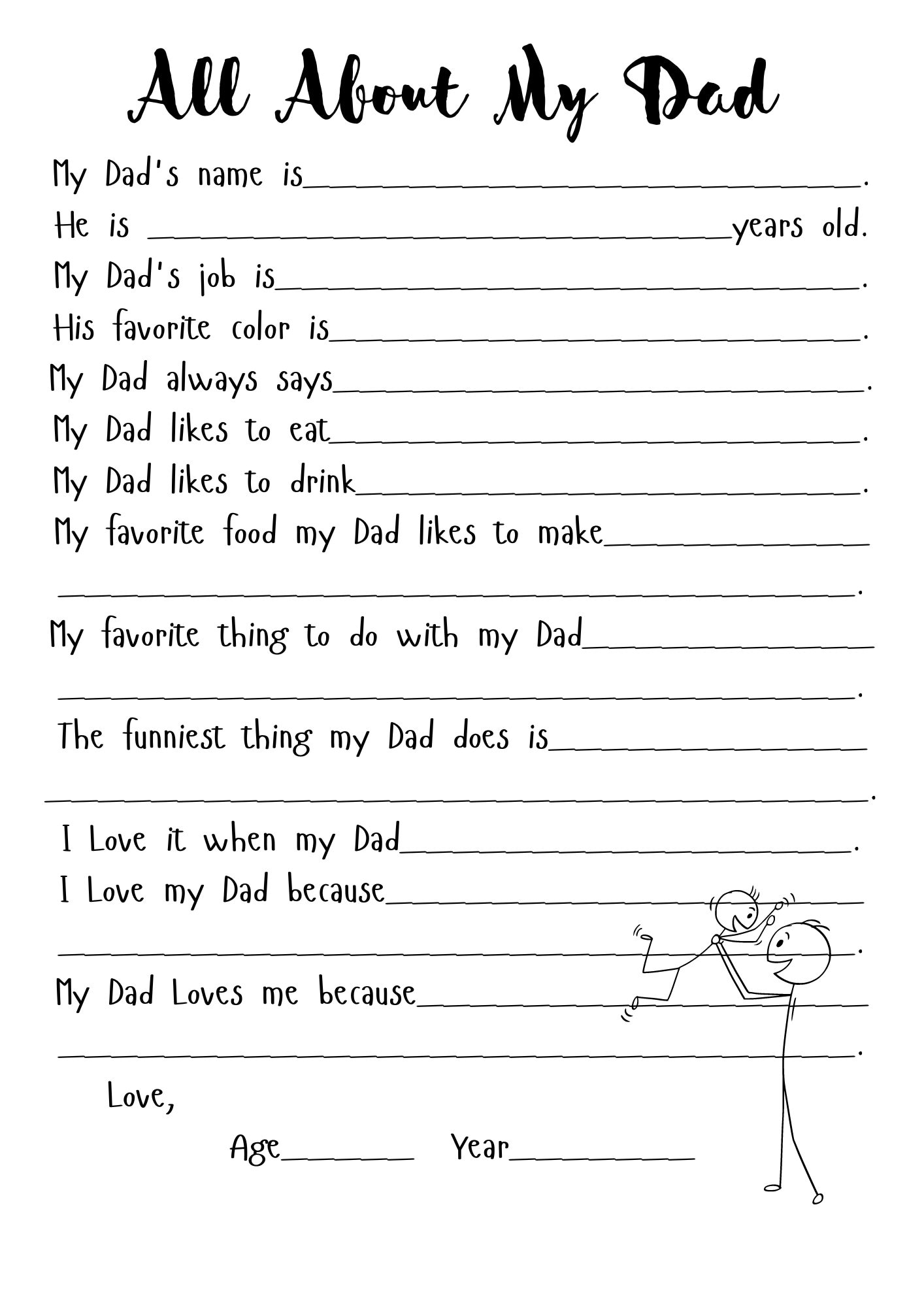 All About My Dad Printable, Dad Birthday, Father's Day Printable, Dad ...