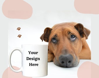 Maqueta de taza de café con diseño de perro / Taza blanca, diseño de mascota (Descarga digital JPG)